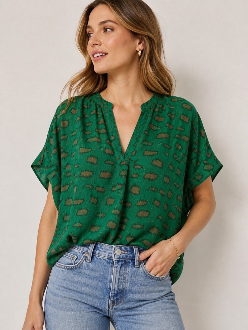 DIEGA Paris Tolka Abstract Print Cotton Caftan Blouse Top Medium